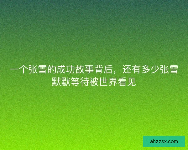 一个张雪的成功故事背后，还有多少张雪默默等待被世界看见